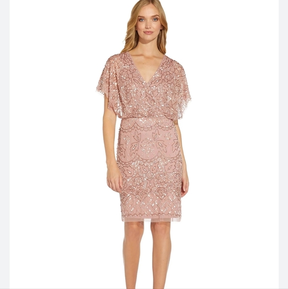 Adrianna Papell Women's Beaded Mesh Blouson Dress - Picture 7 of 13